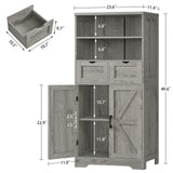 TEENFON Farmhouse Storage Cabinet with Doors & 2 Drawers, Bathroom Cabinet with Adjustable Shelf, Cupboard for Living Room, Entryway, Home Office, Gray TEENFON