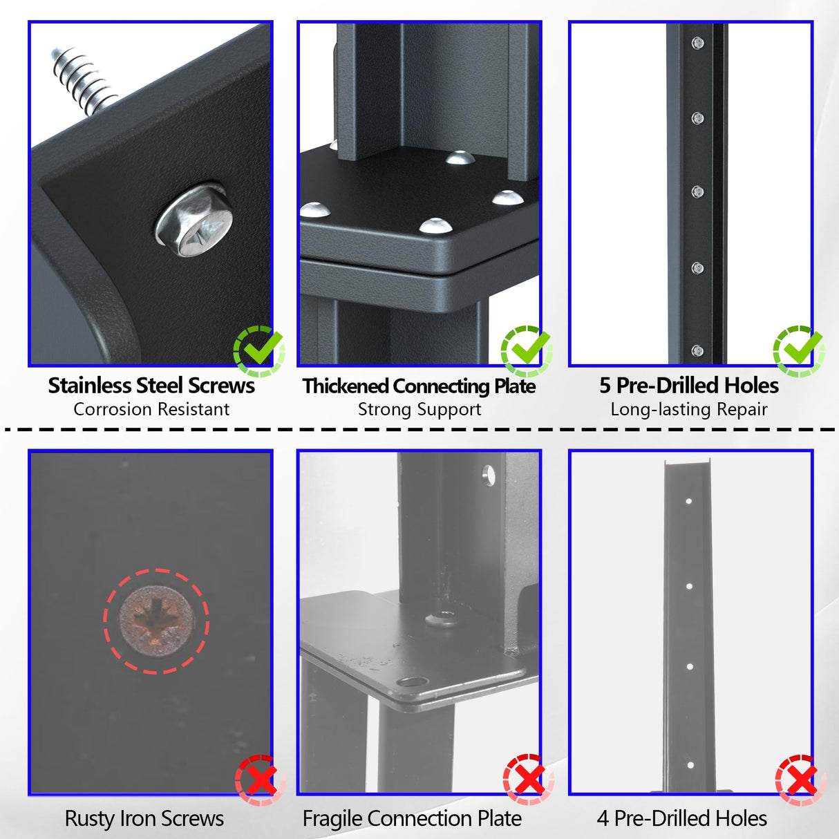 CKLT 2-Pack Fence Post Repair Kit Heavy Duty 32in Fence Post Anchor Thickened 13 Stainless Steel Screw-Connected Sturdy Fence Mender for Repairing Tilted and Broken Wooden Fence Post CKLT