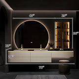 72IN Bathroom Vanities, Modern Bathroom Cabinet with Double Sink, Floating Bathroom Vanity Set with Round Light Mirror & Glass Side Cabinet, Solid Wood Vanity with Extended Makeup Table (White) LUTHXAY