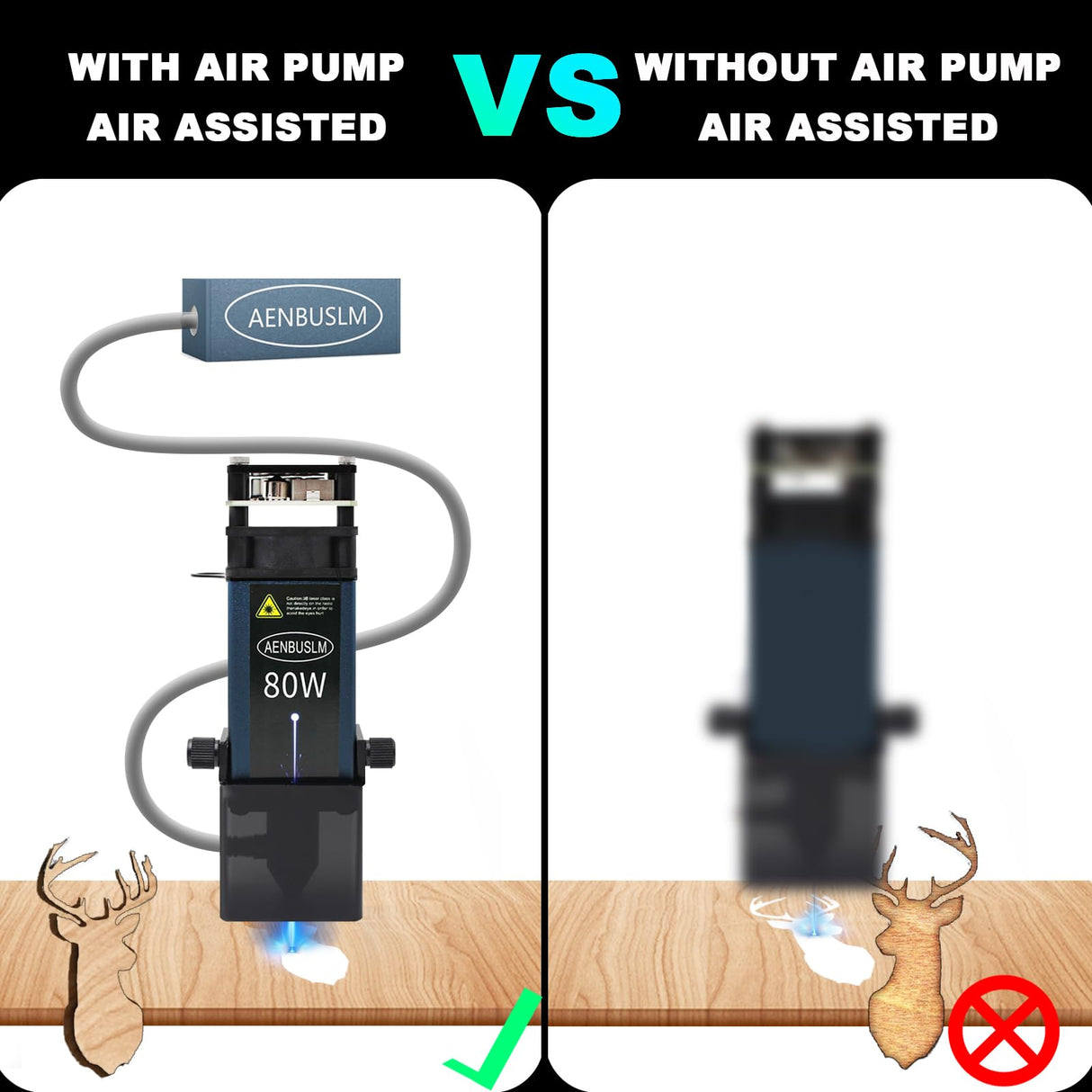 AENBUSLM 80W Laser Module with Air Assist,10W Output Power, Fixed-Focus, Built in FAC,Double Ultra-Fine Compressed Spot CNC Carving DIY Laser Master for Laser Cutter Laser Engraver Machine Class 4 AENBUSLM