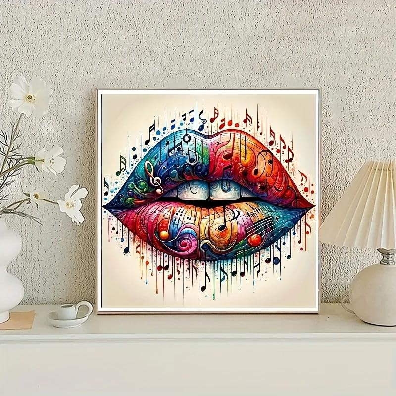 STGLCR Music Diamond Painting Kits for Adults Beginner, 5D Mouth Diamond Art Kits, DIY Full Round Drill Diamond Dots Painting Gem Arts Crafts Kits for Home Decor 12x12in STGLCR