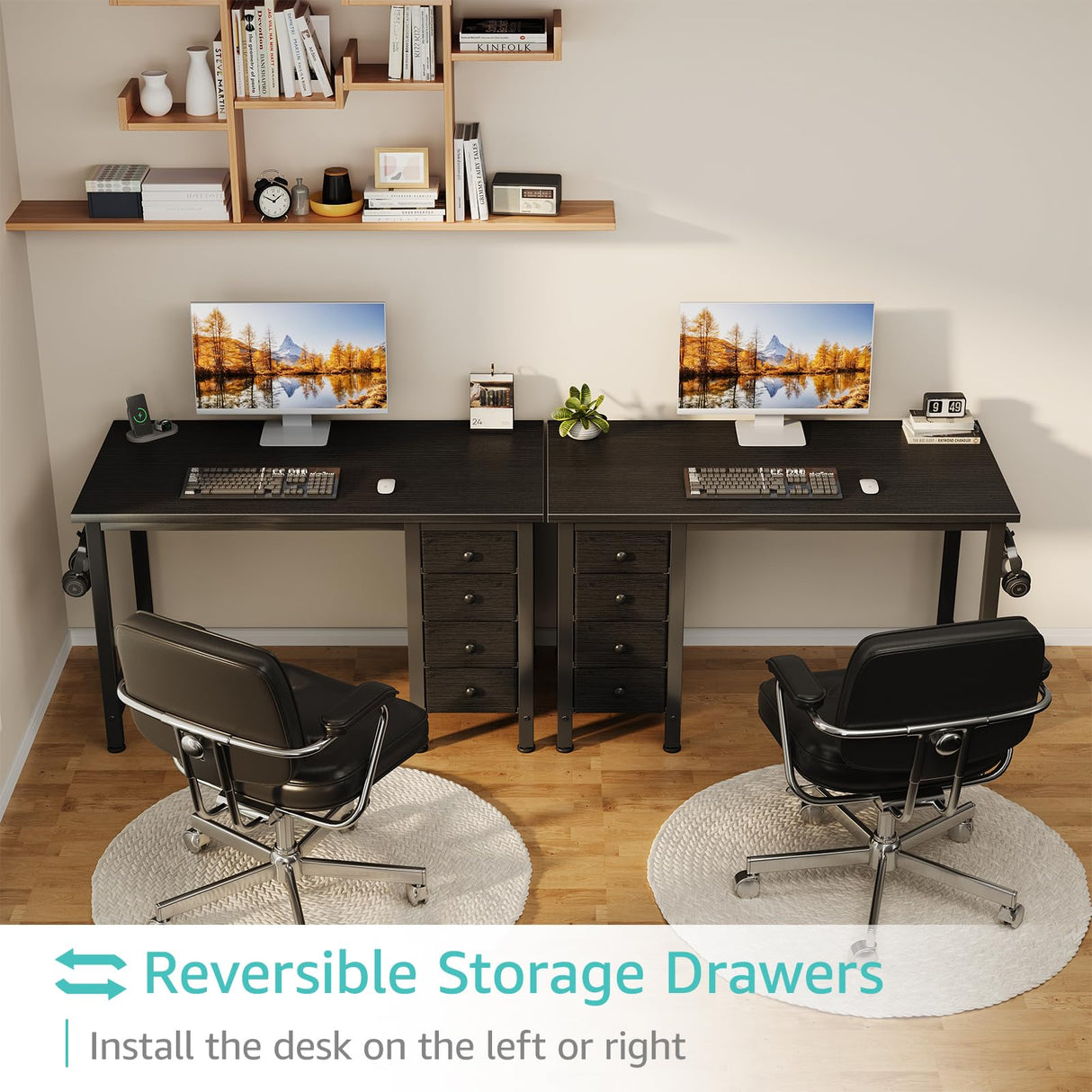 Lufeiya Small Gaming Desk with 4 Fabric Drawers, 40 Inch Kids Girls Teen Cute Study Desk for Bedroom, Work Computer Writing Table Desks for Small Space Home Office, Black Lufeiya