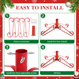Foilswirl Christmas Tree Stand for Artificial Fake Tree Holder 4 to 8 FT Iron Metal Adjuatable Xmas Tree Base with Thumb Screw Indoor Outdoor Holiday Party Decor Fits Up to 1.4" Tree Trunk (Red) Foilswirl