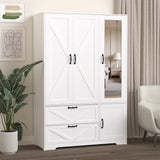UZUGUL Armoire Wardrobe Closet with Mirror and 2 Drawers, 72''H Bedroom Armoire Wardrobe Cabinet with Hanging Rod and Light,Wooden Bedroom Closet with 3 Door UZUGUL