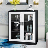 Yizosh Metal Storage Cabinet with Glass Doors - 35.4" Locking Display Cabinet with 2 Adjustable Shelves, 3-Tier Steel Cabinet Locker for Home Office, Living Room, Bedroom Yizosh