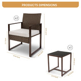 YIYAN Patio Furniture Set 3 Pieces Outdoor Rattan Chair Wicker Sofa Garden Conversation Bistro Sets with Coffee Table,Comfortable Washable Cushions (White) YIYAN