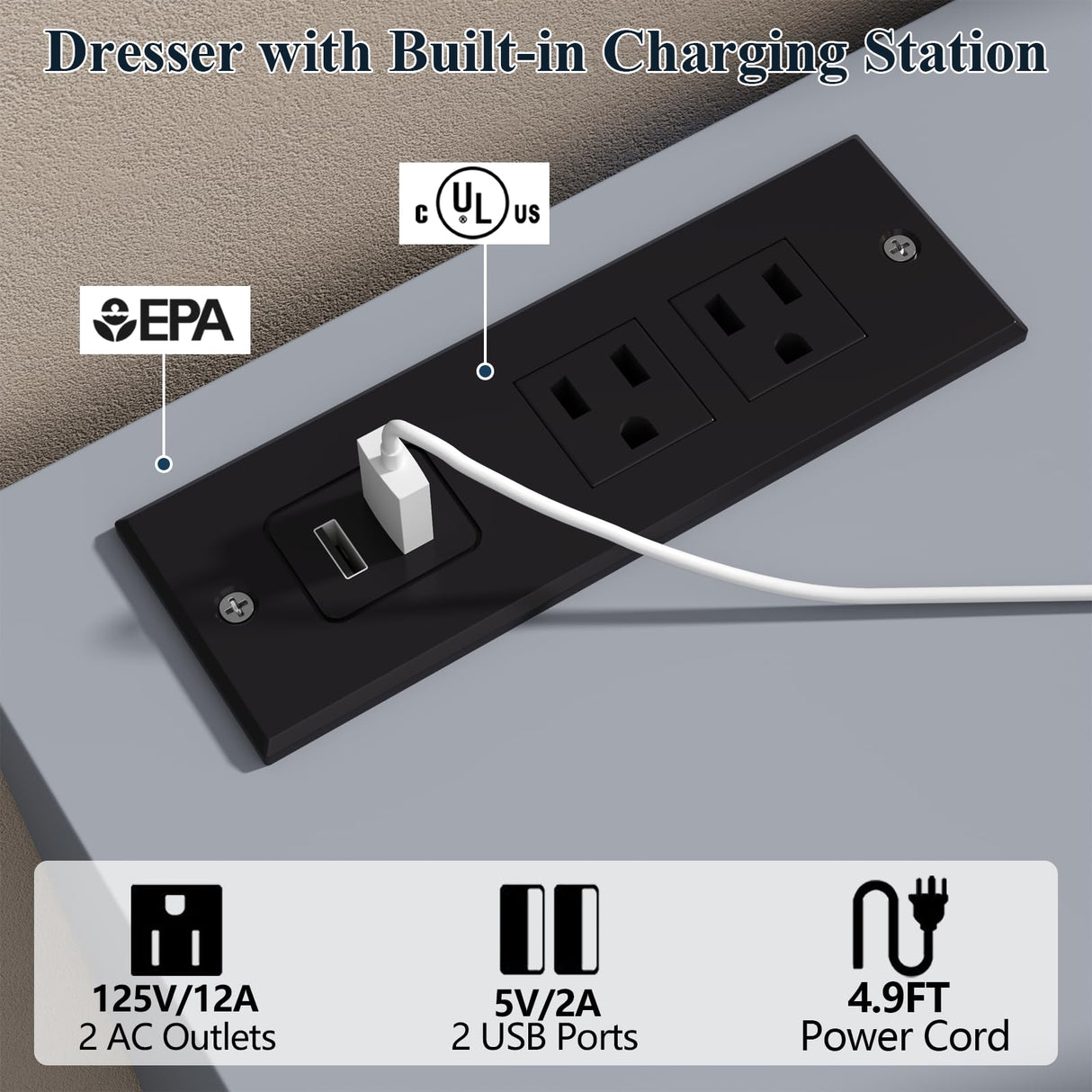 Loomie 12-Cell Divided Drawers Grey Dresser with Charging Station & Led Lights for Bedroom, Long 63" Wide Dresser TV Stand for TVs up to 75", Large Dressers Organizer with 4 Open Cubbies Loomie