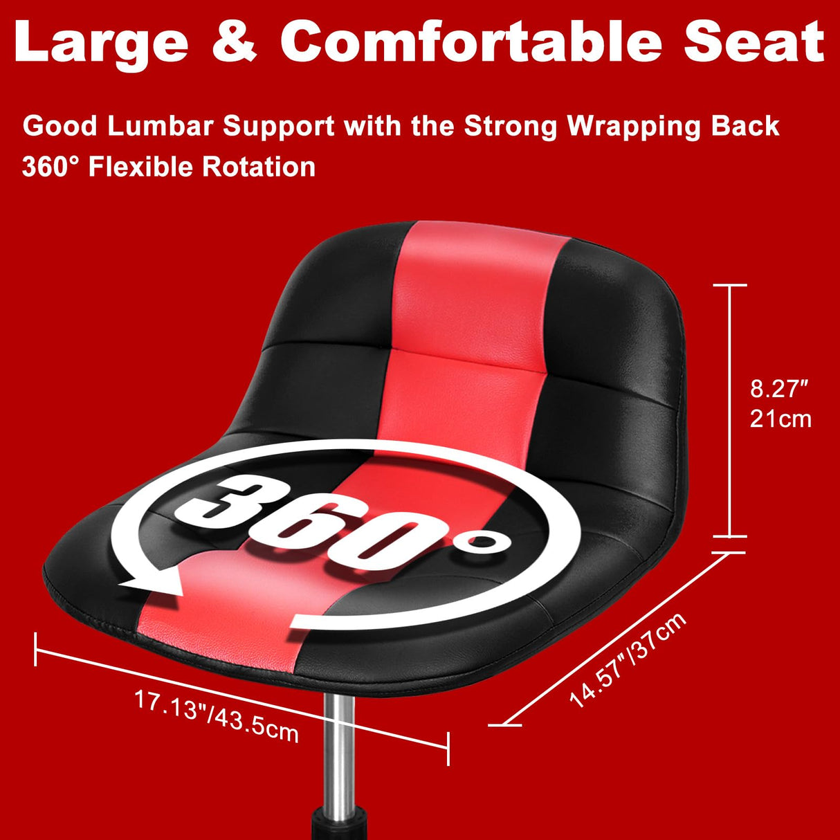 FreekyFit Rolling Shop Stool with Wheels, Adjustable Garage Mechanic Stool Seat Shop Roller Work Chair Mobile Rolling Seat with Tool Tray, 2 Cup Holders, 4" Casters, 350 LBS, Heavy-Duty, Red FreekyFit