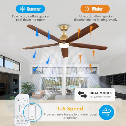 NWIASS 52 Inch Gold Ceiling Fan with Lights and Remote, Wood Ceiling Fan with Light 5 Blade Dimmable Quiet DC Motor, Farmhouse Propeller Ceiling Fans for Outdoor Patios Porch Gazebo Bedroom