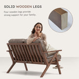 Bonzy Home 51.6" Loveseat Sofa Mid-Century Faux Leather Accent Chair, Upholstered 2-Seat Couch Loveseat with Solid Wood Frame and Cushions, Small Sofa Couch for Living Room, Bedroom,Retro Brown Bonzy Home