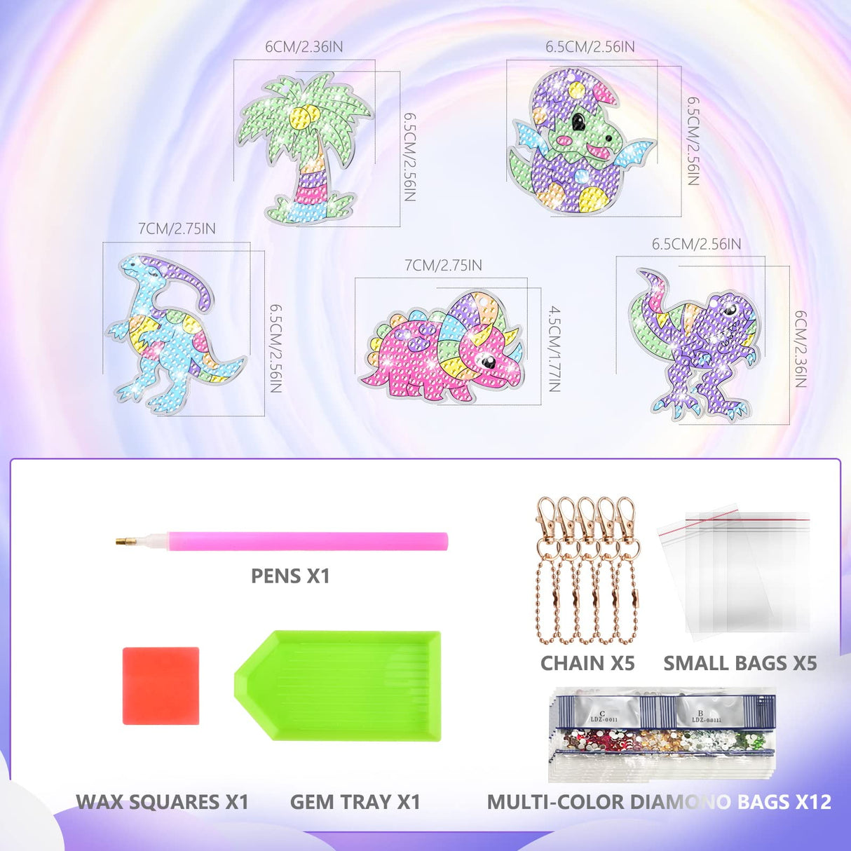 MATHARAGO Diamond Painting Kits - 5D Big Gems - Dinosaur Diamond Painting Keychains - Arts and Crafts for Kids Ages 6-8-12 - Diamond Art Keychains Stickers for Girls Gifts Party Ideas MATHARAGO