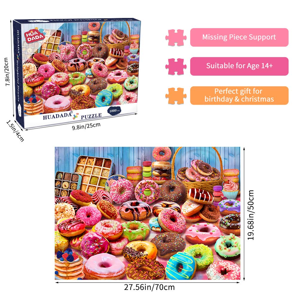 HUADADA Jigsaw Puzzles for Adults 1000 Pieces, Donuts Interlock Perfectly Letter on Back No Dust, Home Decor Birthday Party Gift Toy for Men Women Olders Seniors (27.5"x19.6"), 1:1 Poster HUADADA