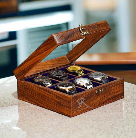 Royal Craft Expertise Watch Box Organizer for Men - 6 Slot Wooden Watch Case, Vintage Brown, Handmade Watch Organizer for Women, Rosewood Lining, Glass Top, Made for Special Events and People Royal Craft Expertise