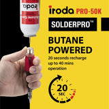 IRODA SOLDERPRO 50K Portable Butane Soldering Iron Kit | 4-in-1 Cordless Soldering Iron & Heat Gun | Rapid 18s Heat Up, 30-70W Power | Ideal for Electrical, DIY & Crafts Iroda