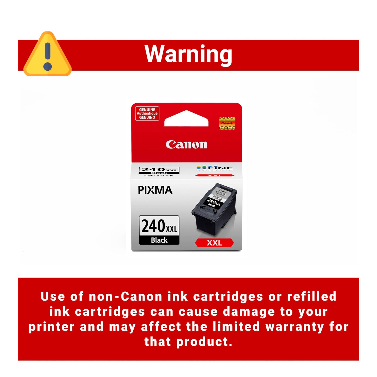 Canon PG-240 XXL Genuine Black Ink Cartridge, Compatible with MG2120/3120/4120, MX512/432/472/372/392/522/532/452, MG2220/3220/4220/3520/3620, TS5120