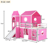 Harper & Bright Designs Kids Loft Bed with Slide and Tent, Twin Size House Loft Bed with Tower and Ladder, Wood Loft Bed Twin Playhouse Bed Frame for Boys Girls Teens, Pink Harper & Bright Designs