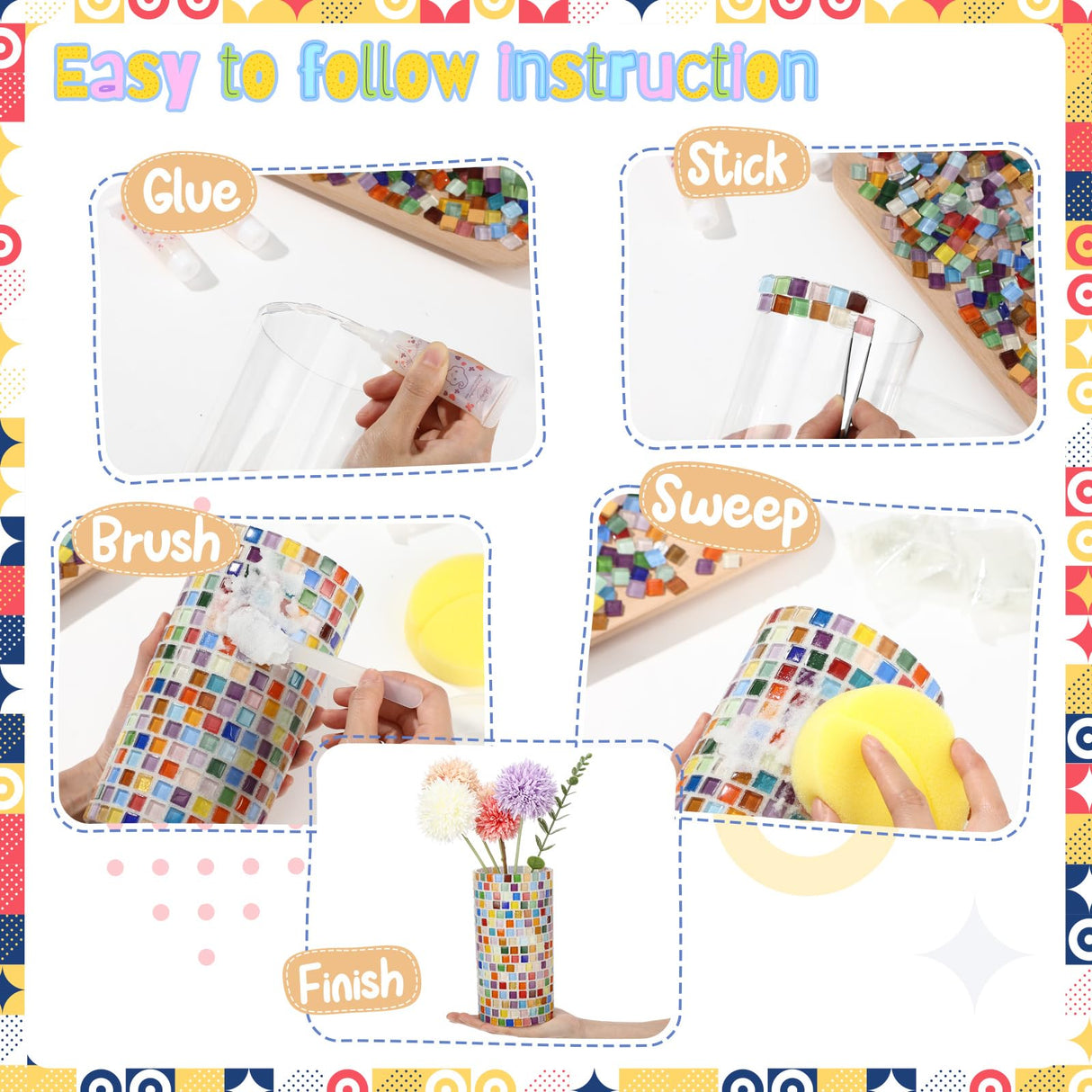 LemonRoad 2 Set DIY Mosaic Vase Kit Gifts for Adults Acrylic Cylinder Vases Arts and Crafts Kit with Complete Craft Accessories Supplies for Handmade Home Decor Painting Mosaic Lovers Birthday Gifts LemonRoad