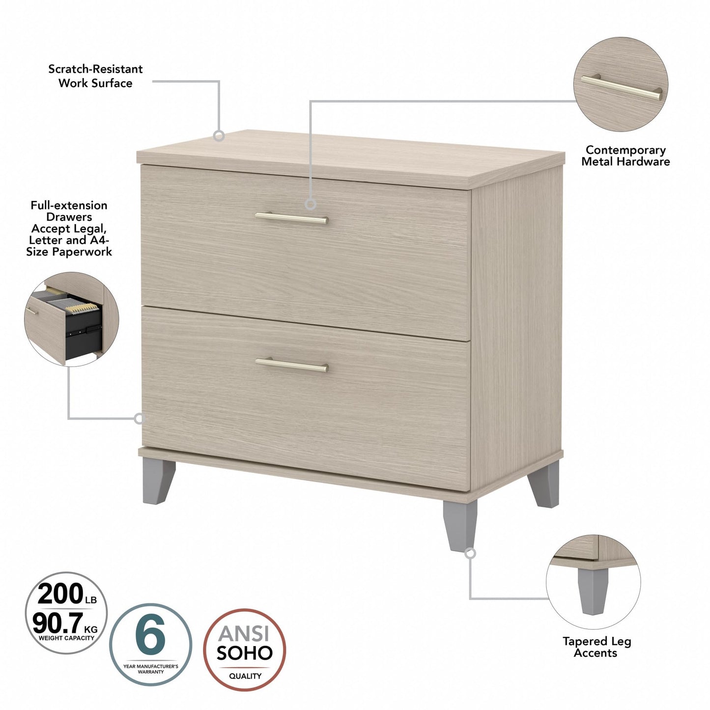 Bush Furniture Somerset 2 Drawer Lateral File Cabinet in Sand Oak - WoodArtSupply