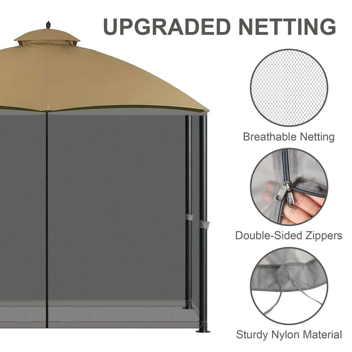 COWVIE Gazebo Replacement Netting Screen, 12' x 14' Universal Gazebo 4-Panel Mosquito Sidewalls with Double Zippers for Outdoor Patio (Only Netting) COWVIE