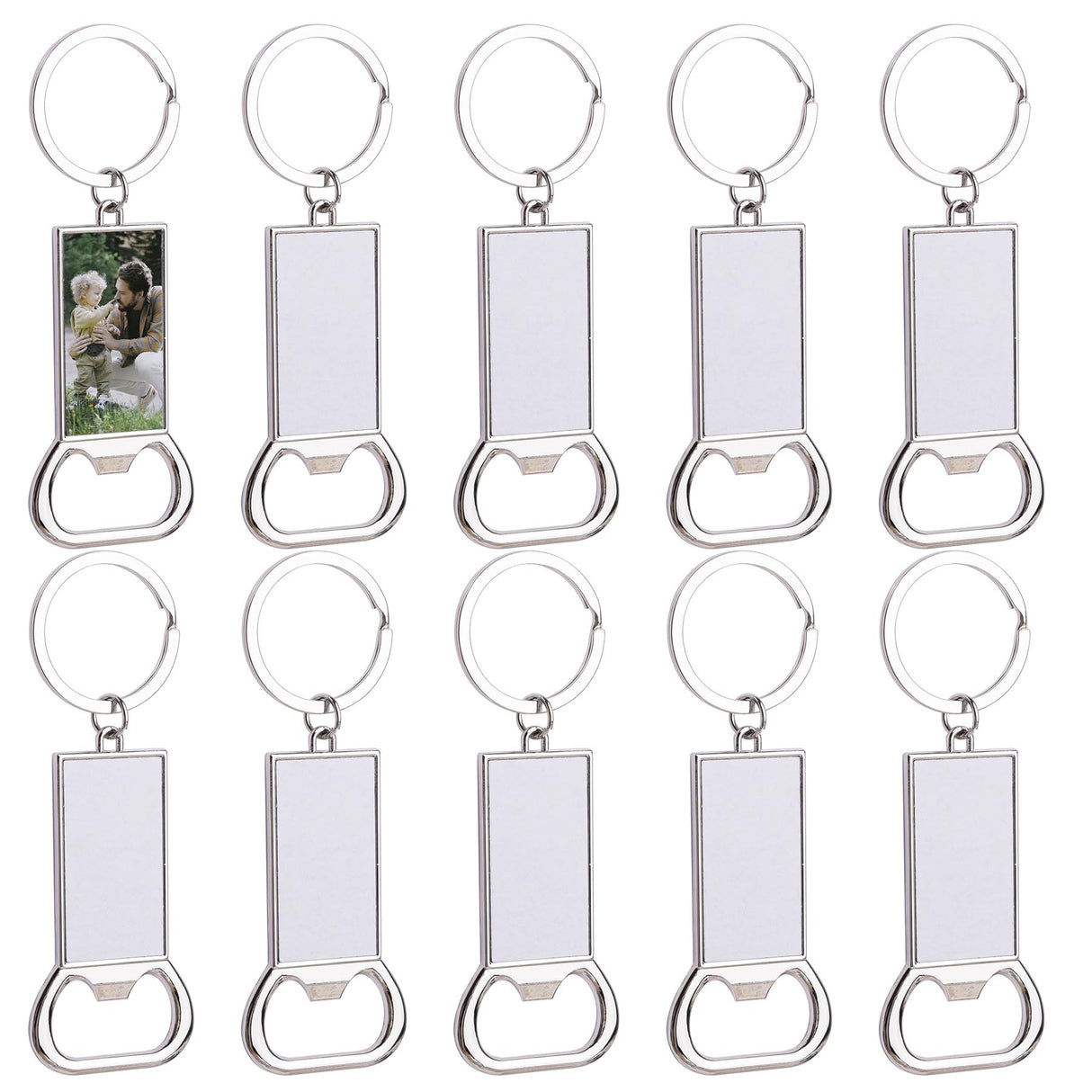 Framendino, 10 Pack Sublimation Blanks Bottle Opener Metal Keychains Blank Key Rings for Sublimation Photo Framendino