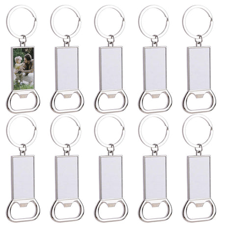 Framendino, 10 Pack Sublimation Blanks Bottle Opener Metal Keychains Blank Key Rings for Sublimation Photo Framendino