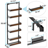 bukfen Over the Door Pantry Organizer, 6-Tier Adjustable Wooden Basket Kitchen Pantry Door Organization and Storage, Heavy-Duty Metal Hanging Kitchen Spice Rack,D6.3 x W17.71 x H50.60 inch,1 Pack bukfen