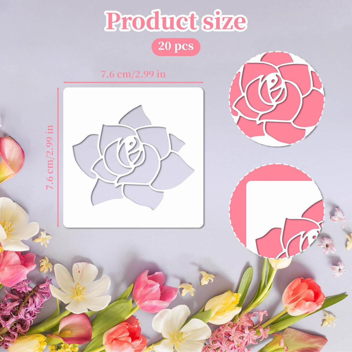 20 PCS Flower Stencils for Wood (3 Inch) - Reusable DIY Art Sunflower Stencils for Painting, Wall, Floor & Rock Decor, Perfect for Dot Painting, Craft Projects & Home Decoration Notoke