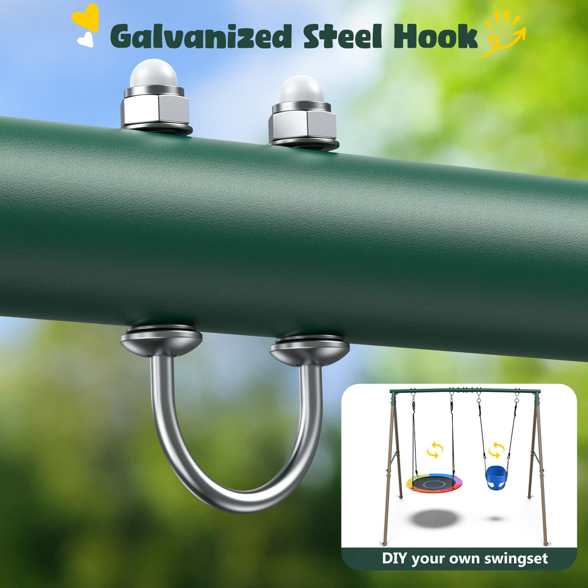 Hapfan Swing Sets for Backyard with 45" Platform Swing and Belt Swing, 440 lbs Swingset Outdoor for Kids, Outdoor Play Equipment Hapfan