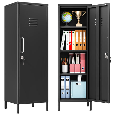 PAOFIN 47" Metal Storage Locker, Lockable Employees Metal Locker with Door and Adjustable Shelves, Steel Locker for Home, School, Office, Gym (Black) PAOFIN