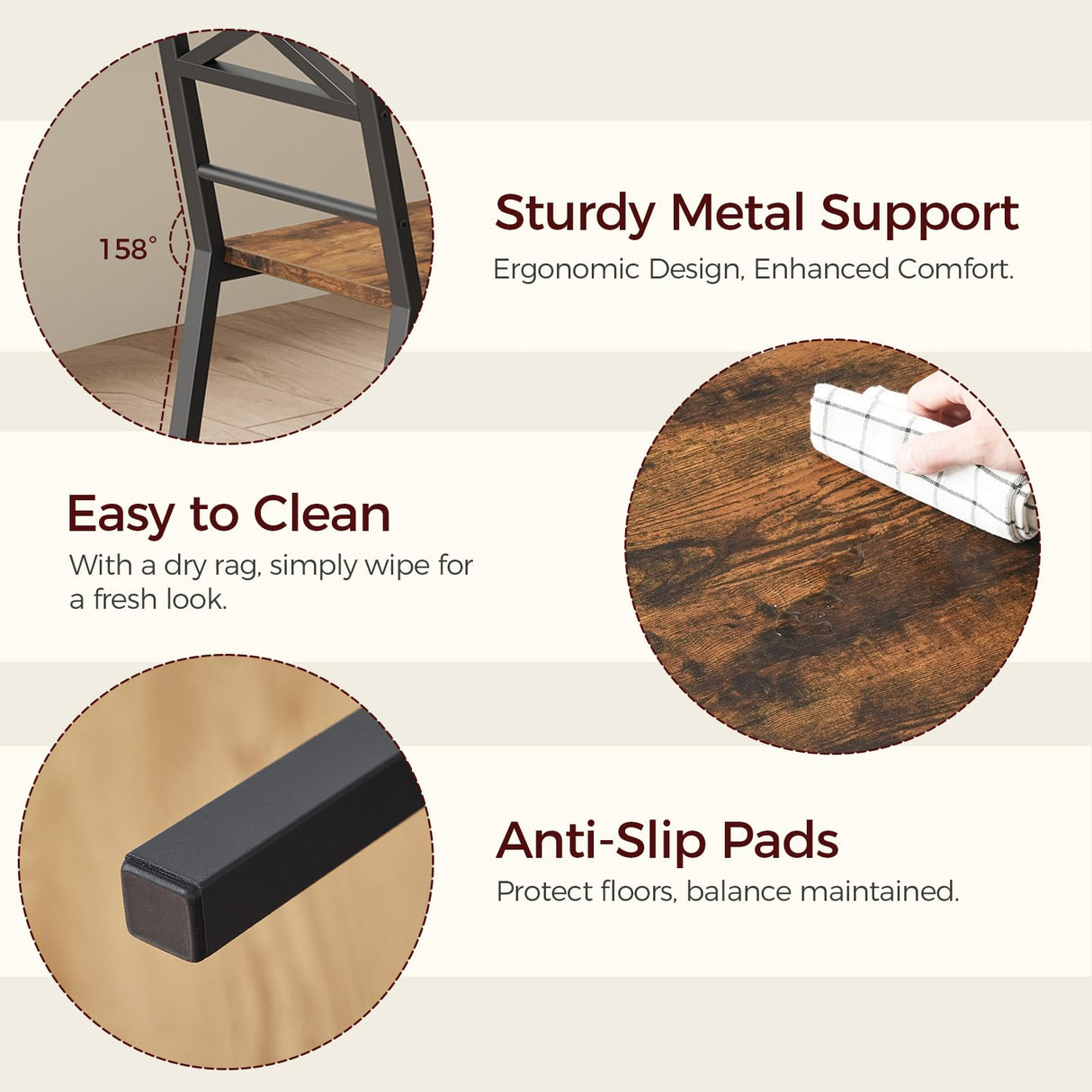 MAHANCRIS Dining Chair Set of 2, Rustic Wooden Kitchen Chairs with Backrest, Farmhouse Dining Chairs for Kitchen, Industrial Style Chair with Metal Frame, Easy Assembly, Rustic Brown TBHR1001 MAHANCRIS