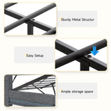 Fameill Full Size Lift Up Storage Bed Frame, Storage Headboard with Charging Station, LED Lights Upholstered Platform Bed, No Box Spring Needed, Noise-Free, Dark Grey Fameill