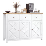 finetones Buffet Cabinet with Storage, 47.3” Farmhouse Sideboard Buffet Cabinet, White Kitchen Cabinet Display Cabinet with 3 Drawers and 3 Doors, Wood Coffee Bar Cabinet for Kitchen Dining Room finetones