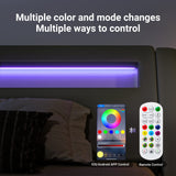 Allewie Grey LED Platform Bed Frame with Adjustable Headboard – No Box Spring Needed Allewie