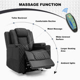 COMHOMA Power Recliner Chair PU Leather Electric Massage Recliner Sofa for Living Room Home Theater Seating with Cup Holders and LED Lighting(Black) COMHOMA