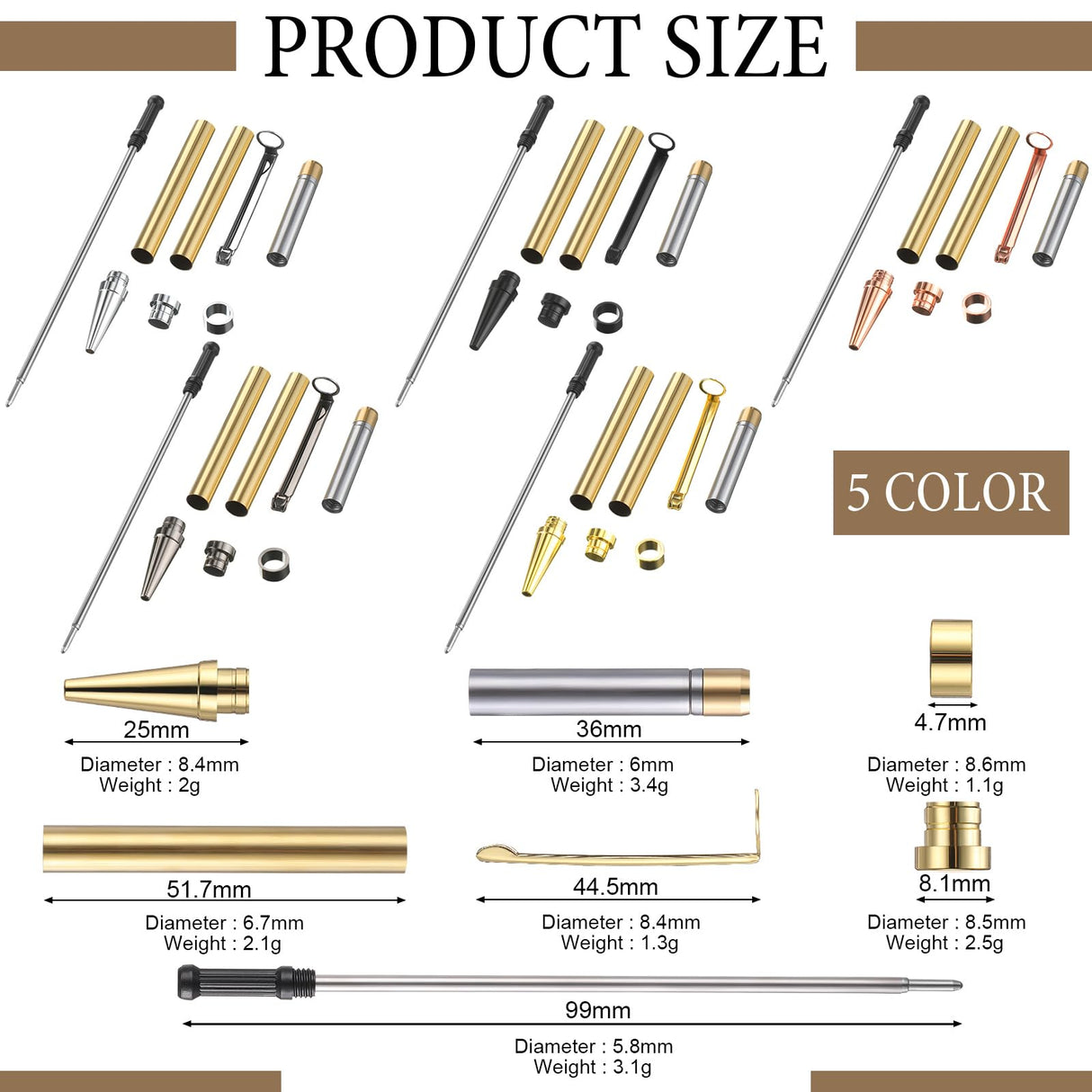 Colarr 15 Sets Woodturning Pen Kits Project Supplies Including 7mm Slimline Pen Kits with Refill and Pen Blanks Lumber for Lathe Turning Starter Package DIY Crafts Colarr