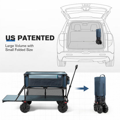 TIMBER RIDGE 400L Large Capacity Folding Double Decker Wagon, 54" Extra Long Extender Wagon Cart, 450lbs Heavy Duty Collapsible Wagon, All-Terrain Big Wheels for Camping, Sports, Shopping, Bl - WoodArtSupply