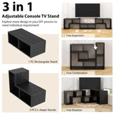 Tangkula 3 Pieces Console TV Stand, Free-Combination Entertainment Center for 50 55 60 65 Inch TV, Minimalist Modern TV Table Media Stand, DIY Open Storage Bookcase for Living Room (Black Wood Grain) Tangkula