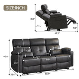 Consofa Power Reclining Sofa with Heat and Massage, Electtric Reclining Couch with Extended Footrest, Recliner Sofa 3 Seater with USB Ports, Cup Holders for Living Room, Home Seating Consofa
