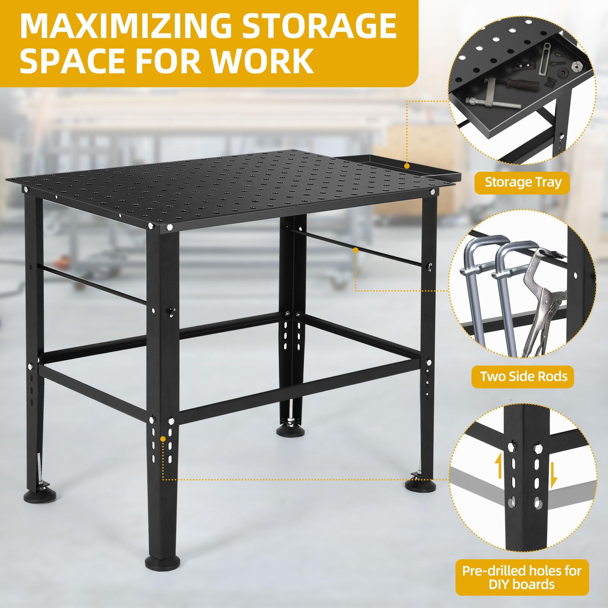 DWVO Welding Table, 36" x 24" Welding Table Top with 5/8" Holes, 0.12" Thick Fabrication Table, 1320lb Load Capacity Fixture Table, Heavy Duty Carbon Steel Weld Table for Shop Home Garage Bla - WoodArtSupply