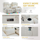 SENIFIS Loveseat Recliner Sofa, Leather Sofa with Massage & Heating, Home Theater Seating Power Reclining Loveseat with Outlet/LED Light/Cup Holders/Speaker/USB (Beige, Loveseat with Console) SENIFIS