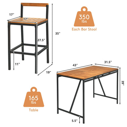 HAPPYGRILL 5-Piece Acacia Wood Outdoor Bar Set with Umbrella Hole and 4 Ergonomic Stools - WoodArtSupply