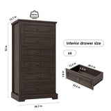 HOSTACK 6 Drawer Dresser, 52" Tall Chest of Drawers, Modern Farmhouse Storage Dressers Organizer for Living Room, Hallway, Entryway, Home Office, Dark Brown HOSTACK