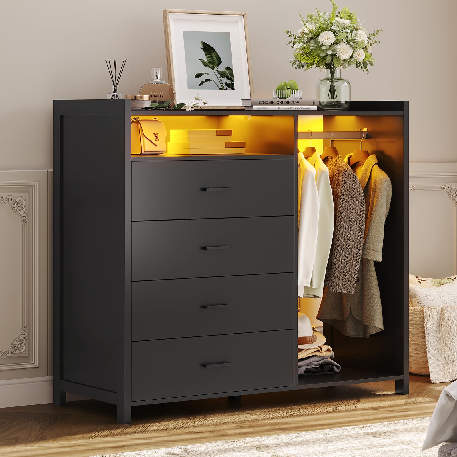 NEW 4 Drawer Chest Dresser Clothes Storage for fashion Bedroom Furniture Black