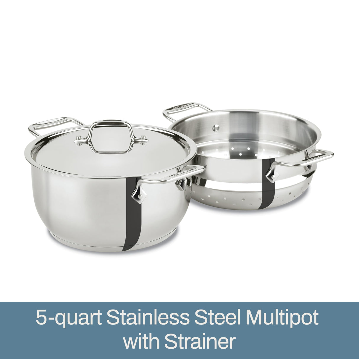All-Clad Specialty Stainless Steel Stockpot, Multi-Pot with Strainer 3 Piece, 5 Quart Induction Oven Broiler Safe 600F Strainer, Pasta Strainer with Handle, Pots and Pans Silver All-Clad