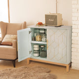 HLR Green Accent Cabinet with Gold Trim,Storage Cabinet with 2 Doors,Modern Wooden Sideboard for Living Room, Kitchen, Office and Hallway HLR