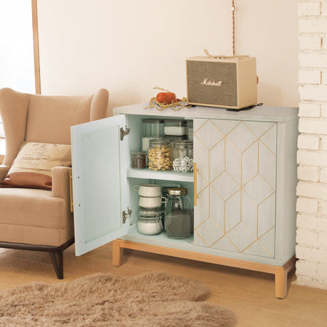 HLR Green Accent Cabinet with Gold Trim,Storage Cabinet with 2 Doors,Modern Wooden Sideboard for Living Room, Kitchen, Office and Hallway HLR