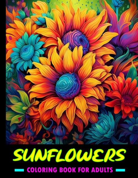 Sunflowers Coloring Book For Adults: Large print flowers coloring book for anxiety relief and relaxation / 50 beautiful sunflower designs to color for women and teens Majosta