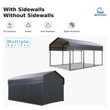 MFSTUDIO Carport 10x15 ft, Outdoor Heavy Duty Carports with Sidewalls, Metal Shed Canopy Shelters Garage Shelter Shade Car Ports with Galvanized Roof for Cars, Truck and Boats MFSTUDIO