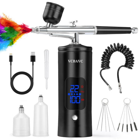 Airbrush Kit with Compressor 48PSI High-Pressure, Non-Clogging Air Brush Set Cordless Rechargeable with 0.3mm Nozzle and Cleaning Brush for Nail Art, Makeup, Painting, and Cake Decorating VCBAVC