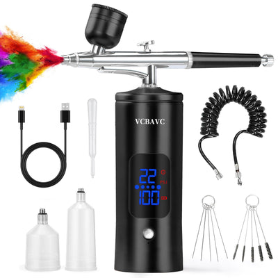 Airbrush Kit with Compressor 48PSI High-Pressure, Non-Clogging Air Brush Set Cordless Rechargeable with 0.3mm Nozzle and Cleaning Brush for Nail Art, Makeup, Painting, and Cake Decorating